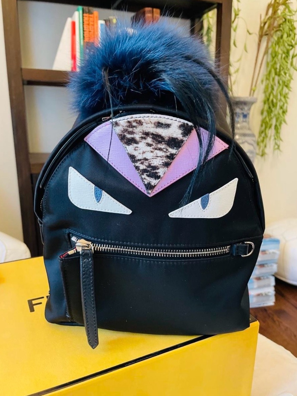 Fendi Mini Monster Eyes Backpack in black,